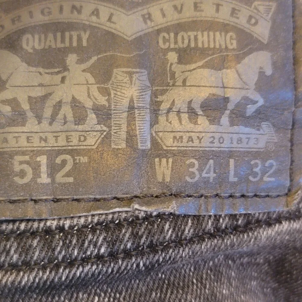 Levi's 512 Black Slim Tapered Denim Jeans 5-Pocket Button Zip Men's